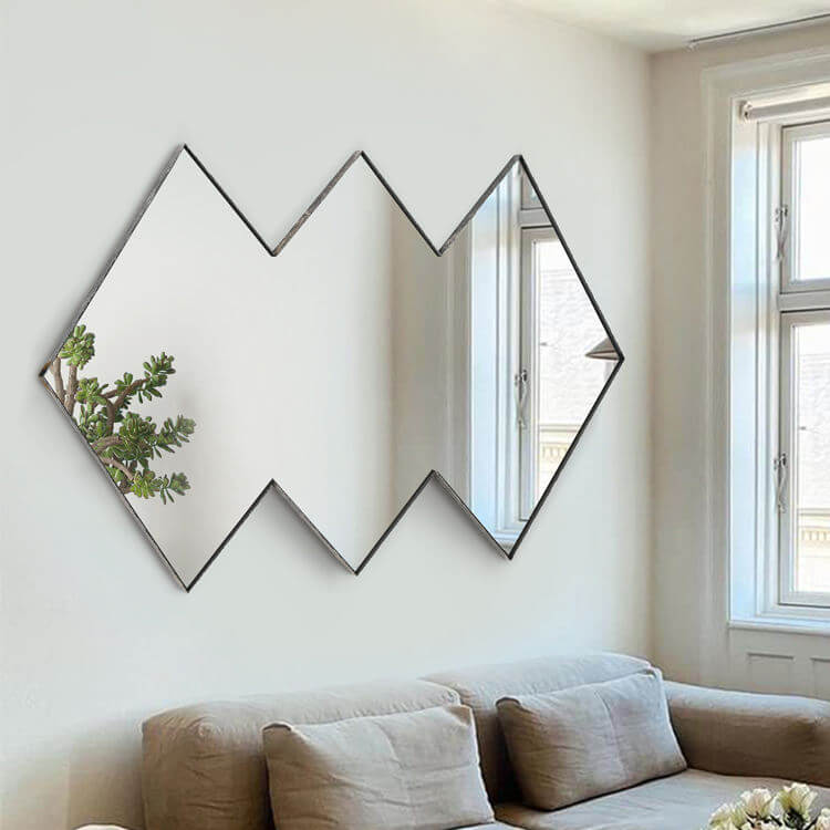 Irregular Rustic Black Metal Frame Living Room Wall Decorative Large Mirror