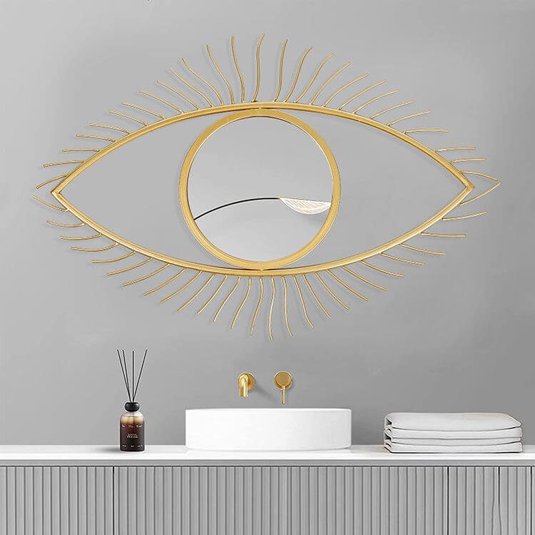 Home Decorative Eye Shaped Metal Frame Gold Wall Mirror for Living Room