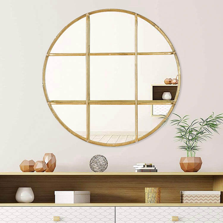 24 Inch Round Shaped Metal Frame Wall Decor Gold Circle Mirror