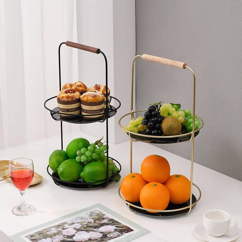 Luxury Portable 2 Tier Gold Metal Cake Display Stand with Glass Plate