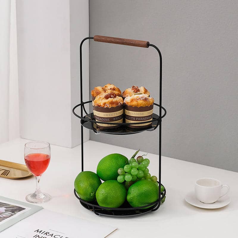 Luxury Portable 2 Tier Gold Metal Cake Display Stand with Glass Plate