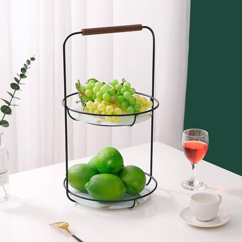 Luxury Portable 2 Tier Gold Metal Cake Display Stand with Glass Plate