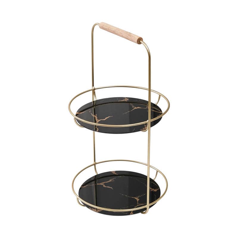 Luxury Portable 2 Tier Gold Metal Cake Display Stand with Glass Plate