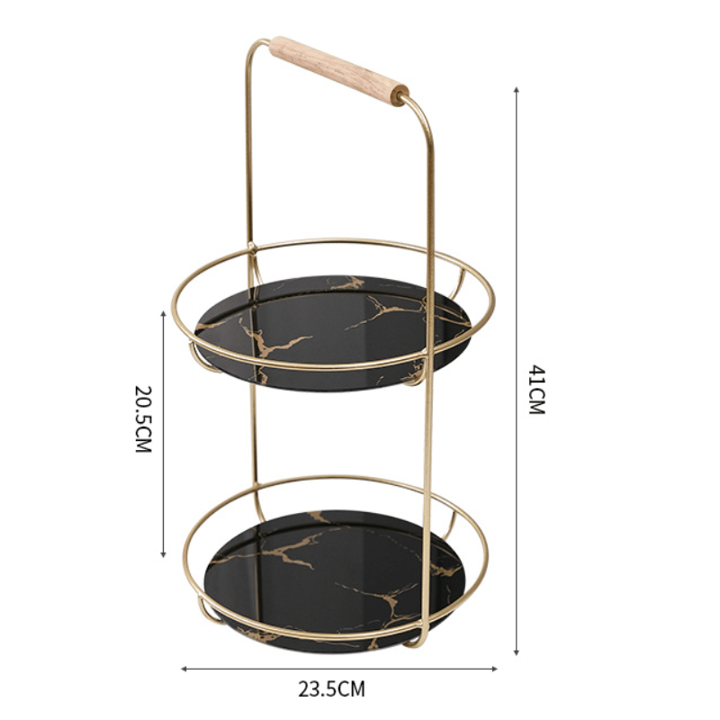Luxury Portable 2 Tier Gold Metal Cake Display Stand with Glass Plate