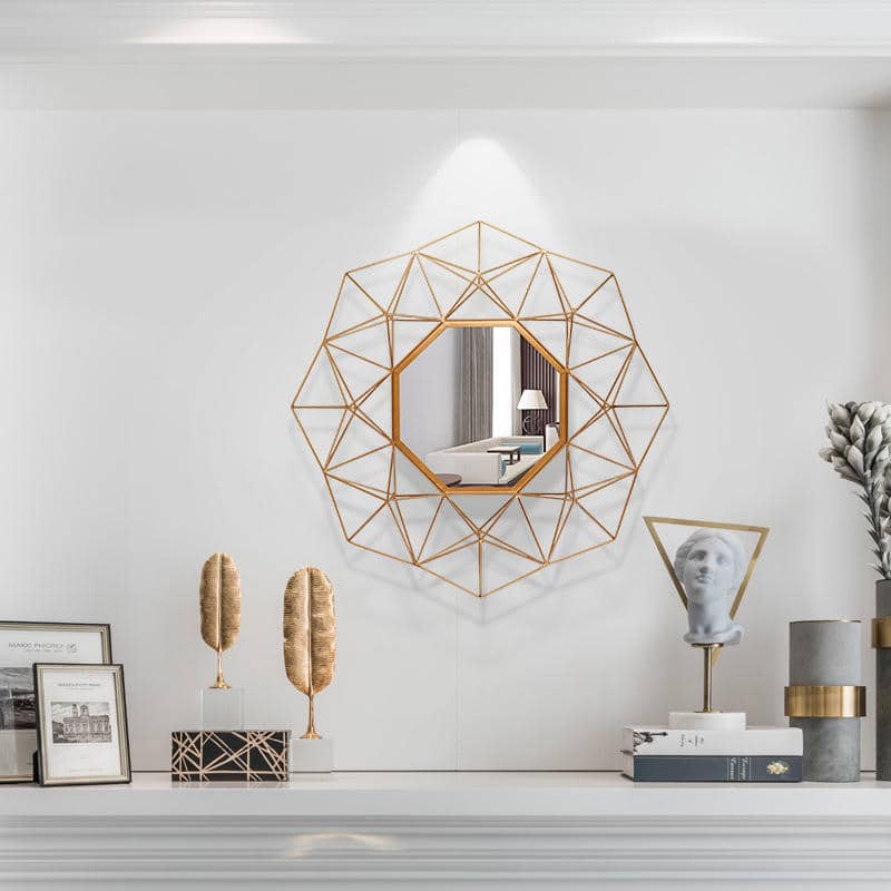 Gold Metal Geometric Decorative Wall Mounted Mirror for Living Dining