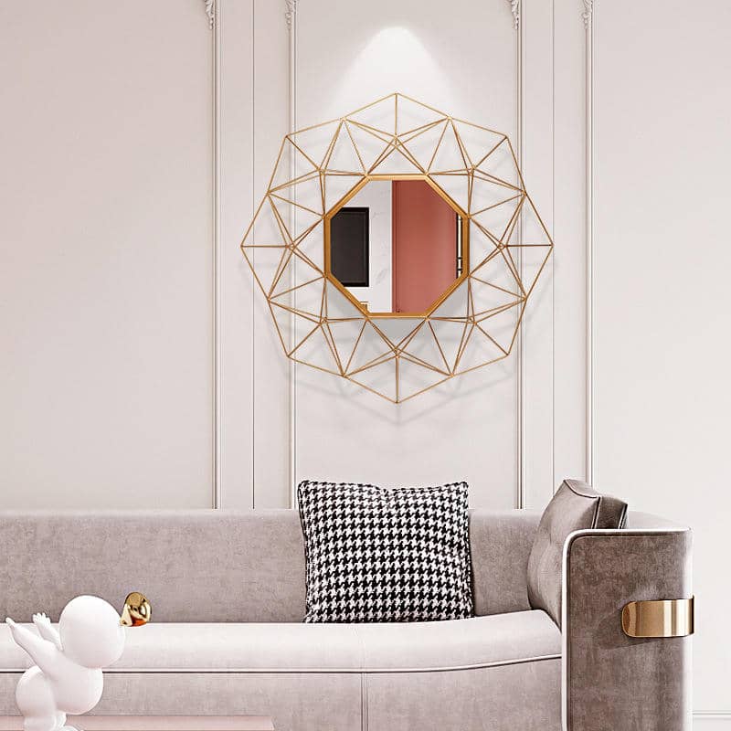 Gold Metal Geometric Decorative Wall Mounted Mirror for Living Dining