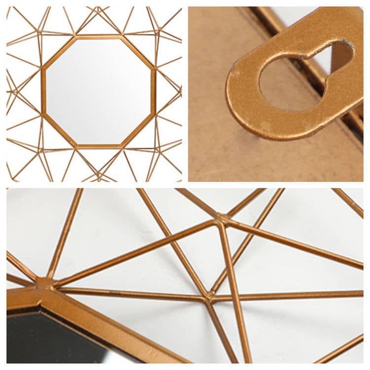 Gold Metal Geometric Decorative Wall Mounted Mirror for Living Dining