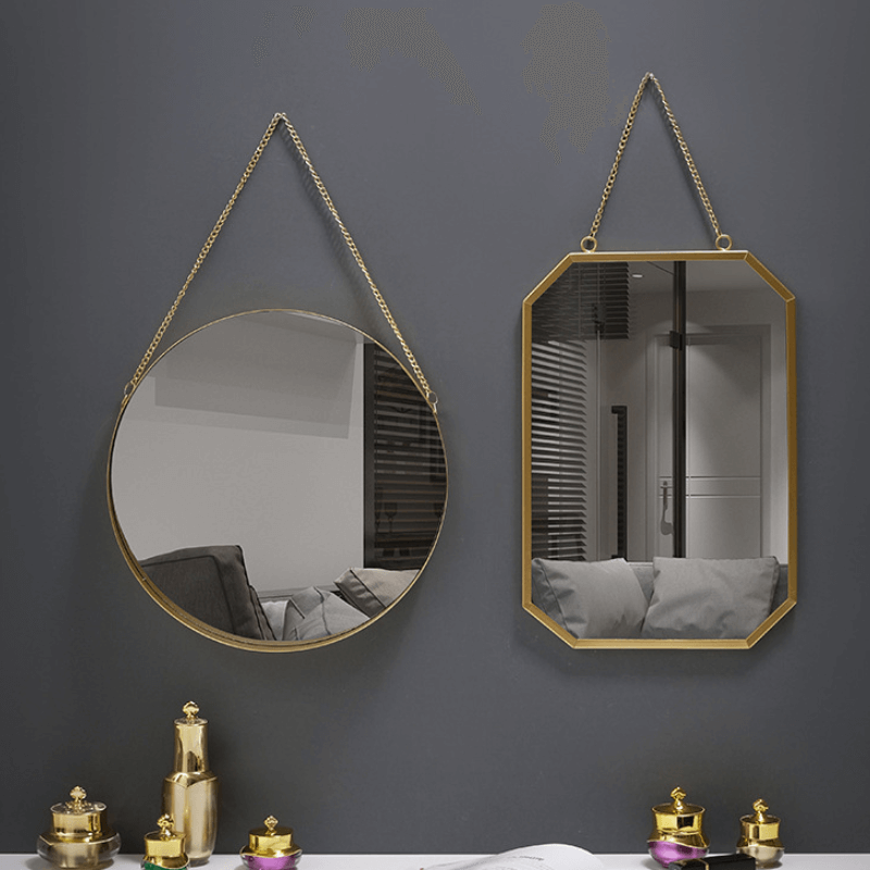 Simple Design Golden Metal Frame Hexagon Decorative Wall Hanging Mirror