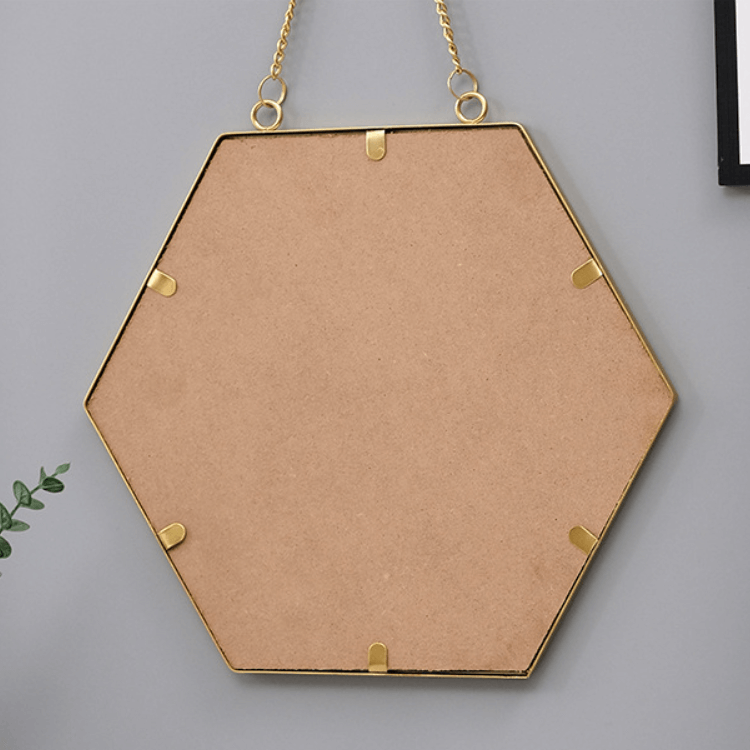 Simple Design Golden Metal Frame Hexagon Decorative Wall Hanging Mirror