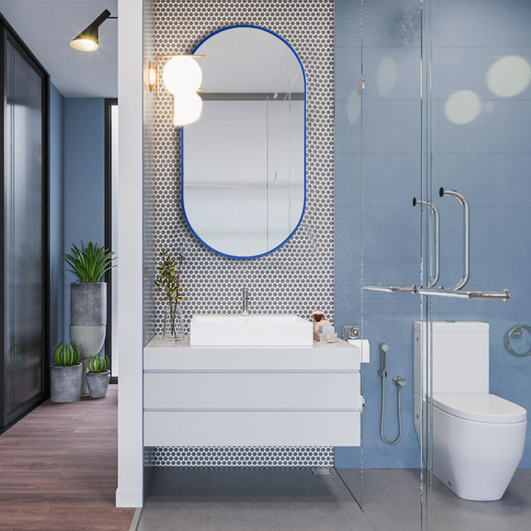 Hot Sale Oval Modern Metal Framed Bathroom Wall Mounted Make Up Mirror
