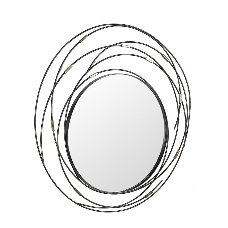 Decorative Black Geometric Metal Frame Hanging Wall Mirror with Mounting Brackets