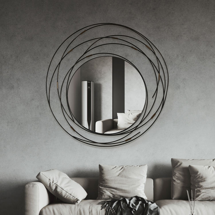 Decorative Black Geometric Metal Frame Hanging Wall Mirror with Mounting Brackets